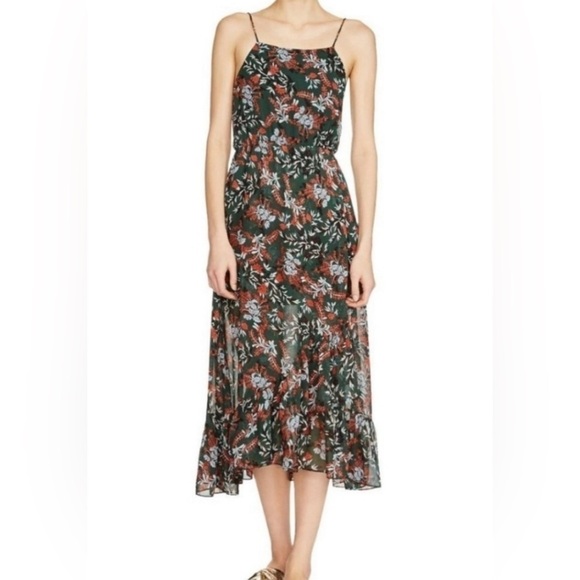 Maje Revia Crepe Midi Dress Green/Floral Print Sz Small - Picture 1 of 12